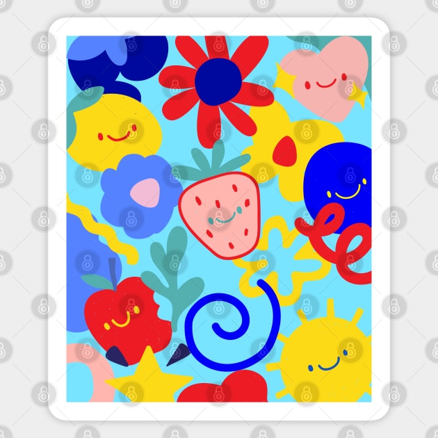 Cute Smiley Strawberry and Friends Sticker by graphicsbyedith